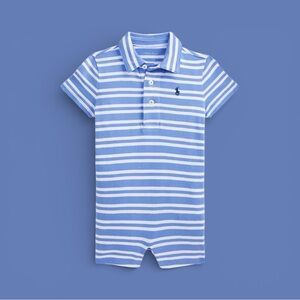 Ralph Lauren Striped Soft Cotton Polo Shortall Onesie